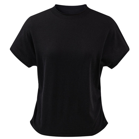 COMOBOCA Women's Side Ruched Mock Neck Knit T-Shirt