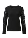 COMOBOCA Women's Lace Sleeve Round Neck Sweater