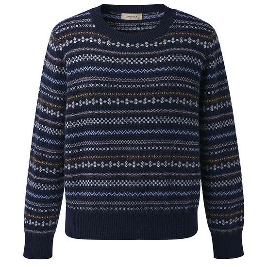 COMOBOCA 100% Cashmere Women's Fair Isle Round Neck Sweater