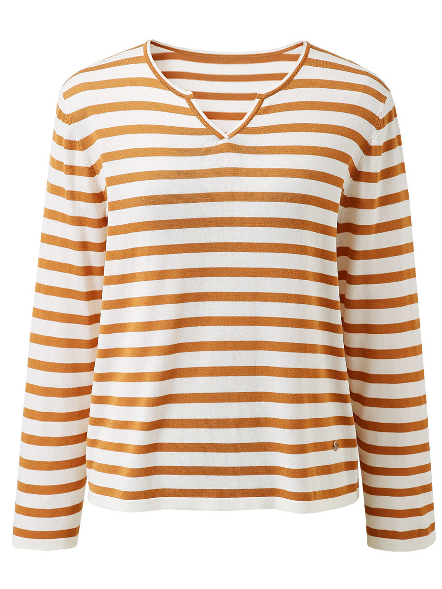 COMOBOCA Women's Striped Long Sleeve V-Neck T-Shirt
