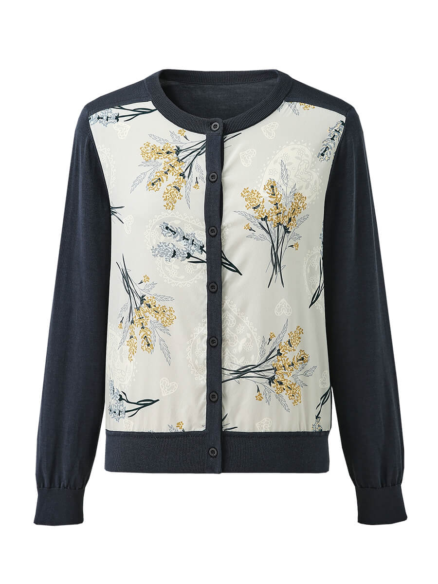 COMOBOCA Women's Floral Ribbed Button-Up Cardigan