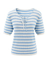 COMOBOCA Women's Tie-Neck Striped Knit T-Shirt