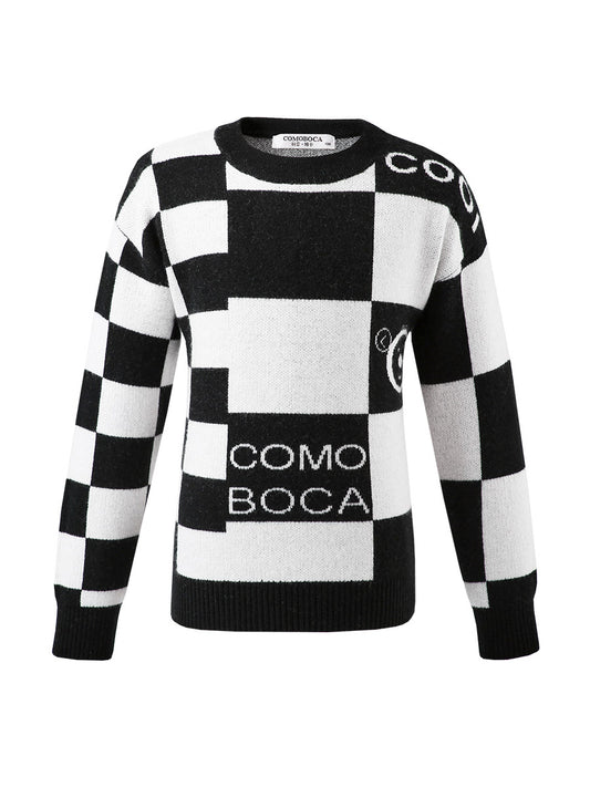 COMOBOCA 100% Wool Kids' Color Block Round Neck Sweater
