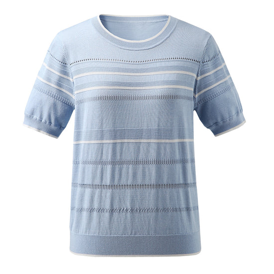COMOBOCA Women's Relaxed Fit Striped Knit T-Shirt