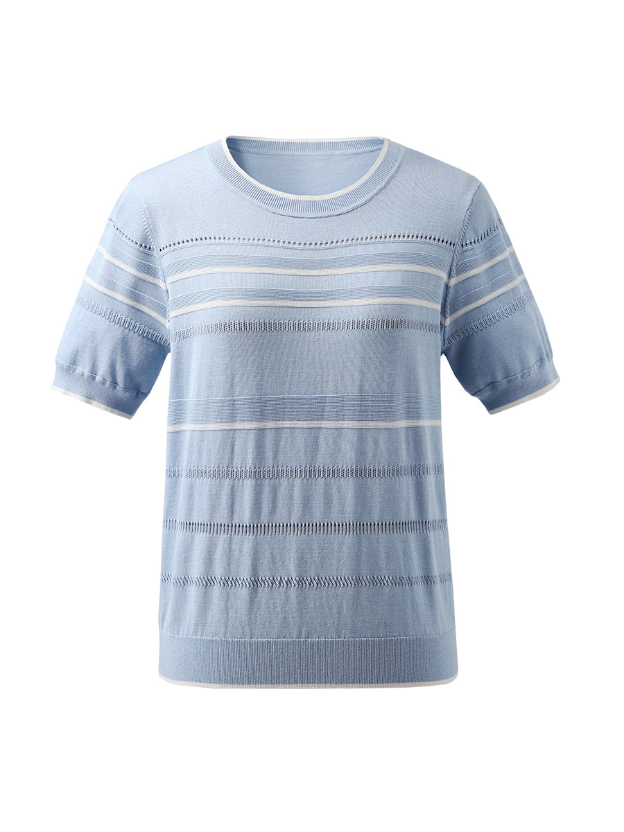 COMOBOCA Women's Relaxed Fit Striped Knit T-Shirt