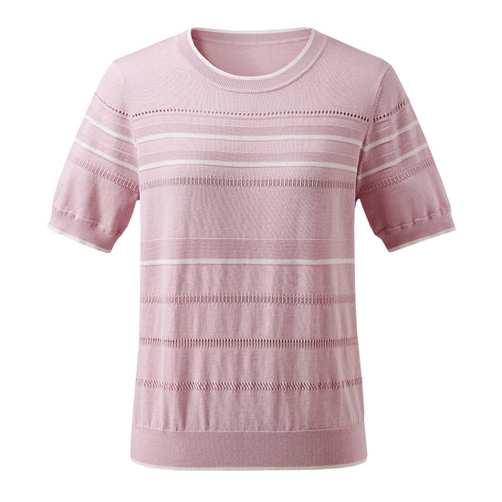 COMOBOCA Women's Relaxed Fit Striped Knit T-Shirt