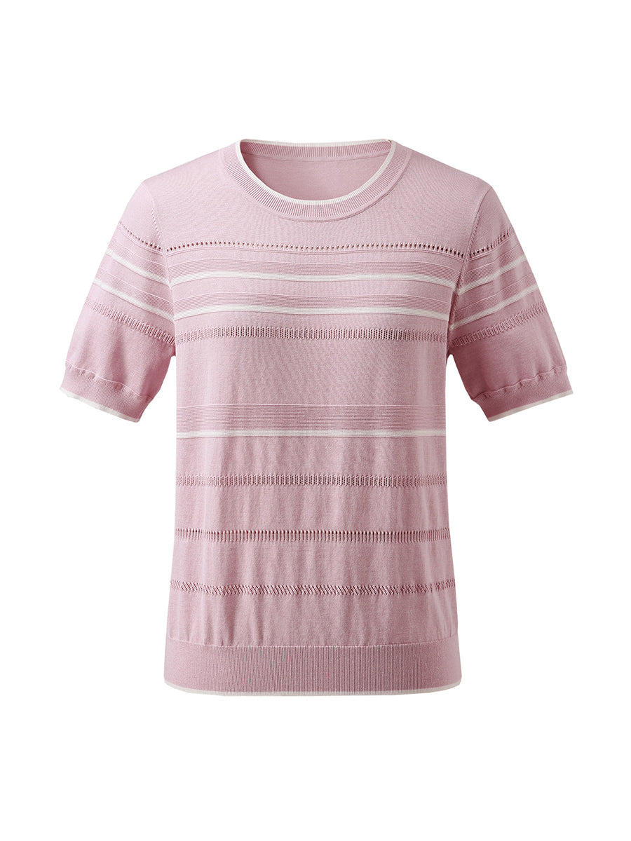 COMOBOCA Women's Relaxed Fit Striped Knit T-Shirt