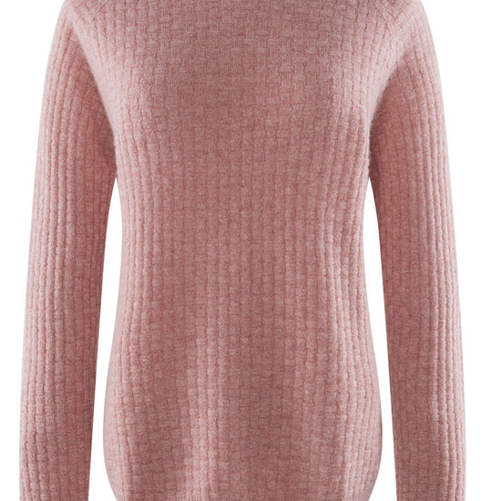 COMOBOCA Pink 100% Cashmere Women's Round Neck Ribbed Knit Sweater