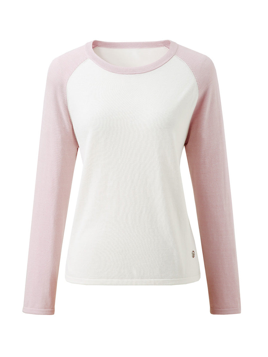 COMOBOCA Women's Colorblock Raglan Round Neck Sweater