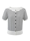 COMOBOCA Women's Striped Short Sleeve Knit Cardigan