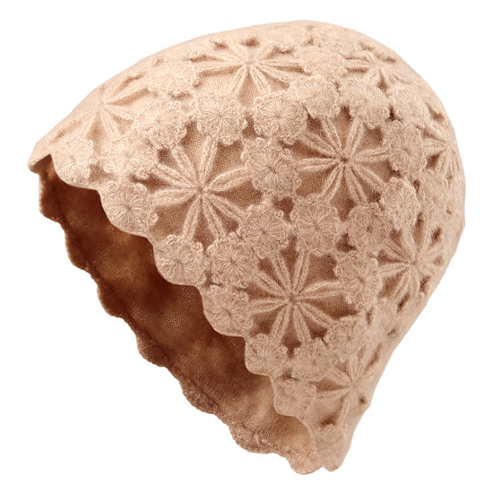 COMOBOCA 100% Cashmere Women's Floral Crochet Knit Beanie