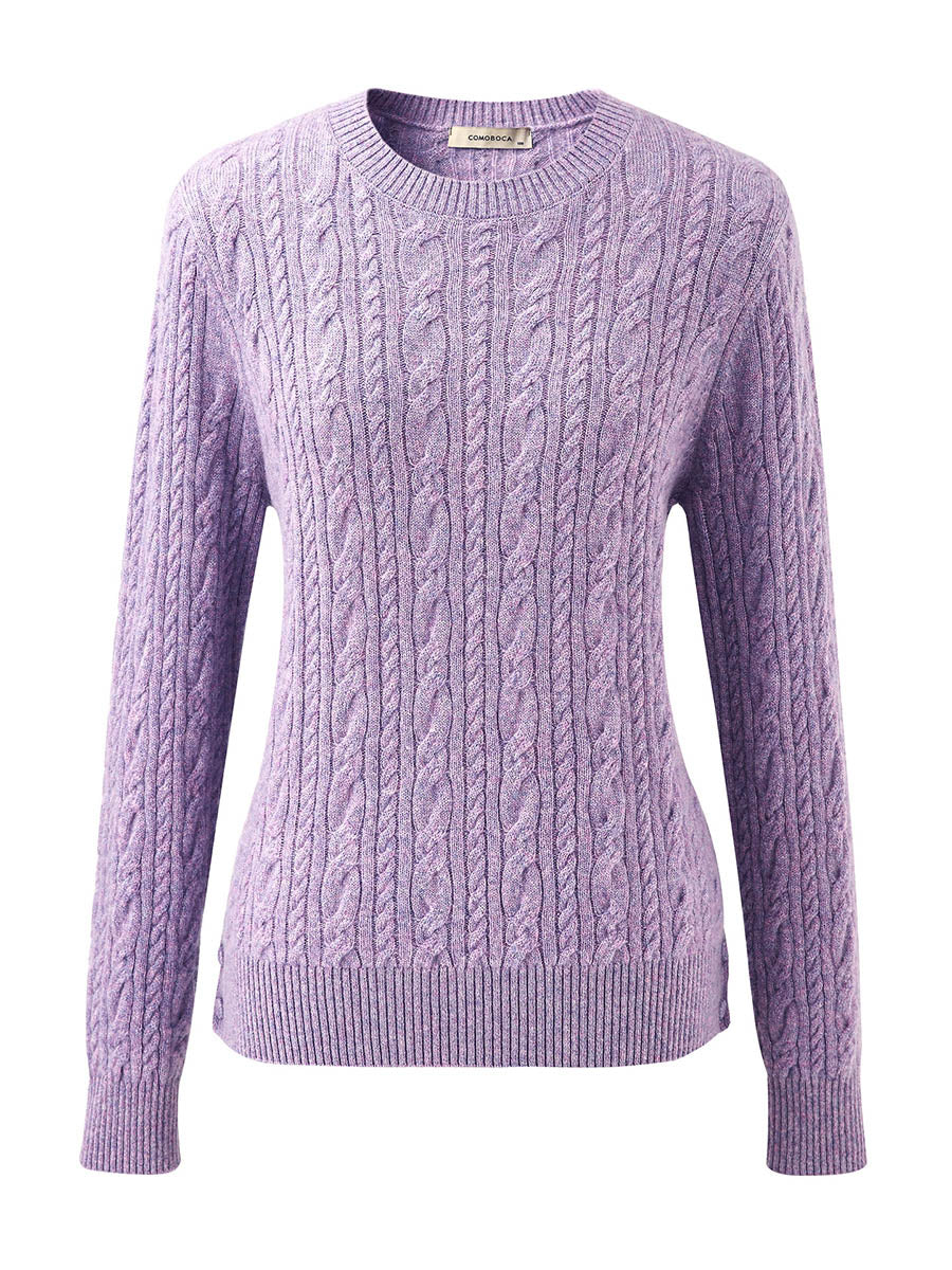 COMOBOCA 100% Cashmere Women's Cable Round Neck Knit Sweater