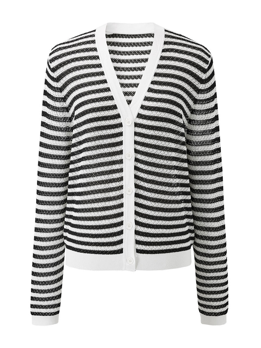COMOBOCA Women's Striped Ribbed Cardigan