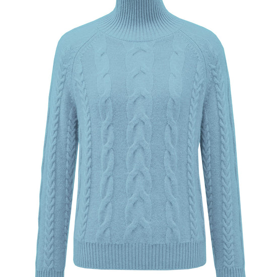 COMOBOCA 100% Cashmere Women's Turtleneck Cable Knit Sweater