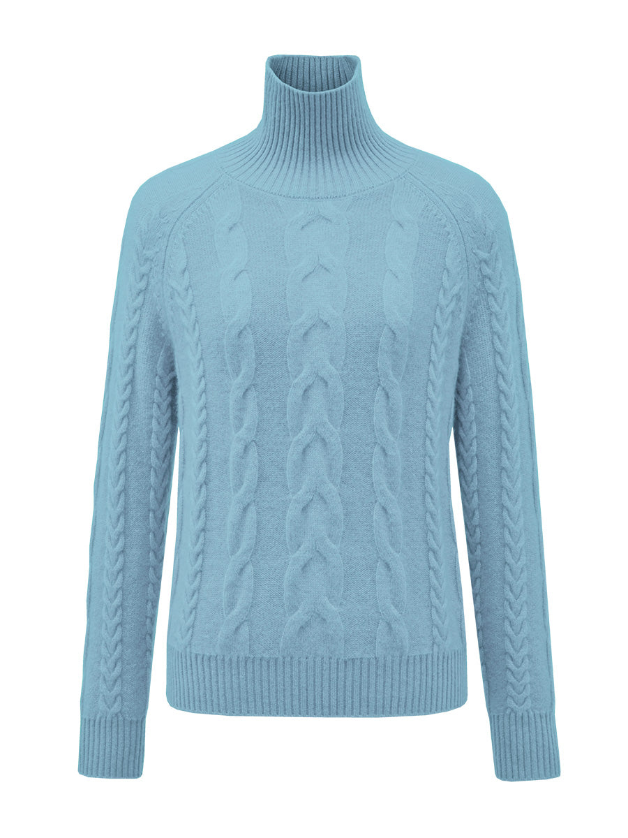 COMOBOCA 100% Cashmere Women's Turtleneck Cable Knit Sweater