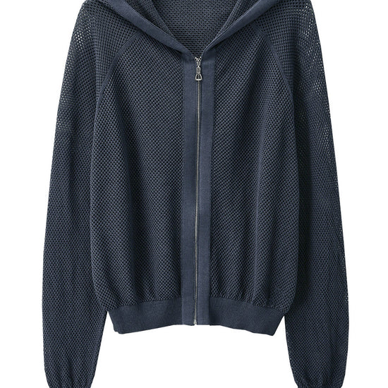 COMOBOCA Women's Ribbed Mesh Zip-Up Hoodie