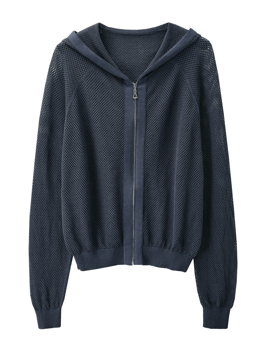 COMOBOCA Women's Ribbed Mesh Zip-Up Hoodie