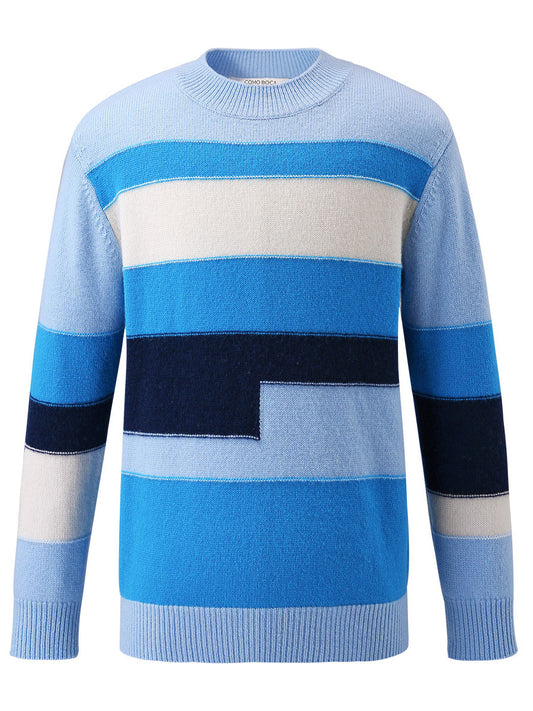 COMOBOCA 100% Wool Kids' Geometric Color Block Striped Knit Sweater
