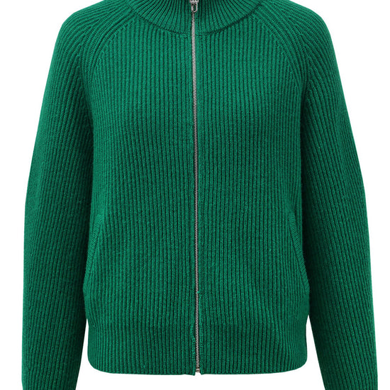 COMOBOCA 100% Wool Women's Half-High Neck Zip Cardigan