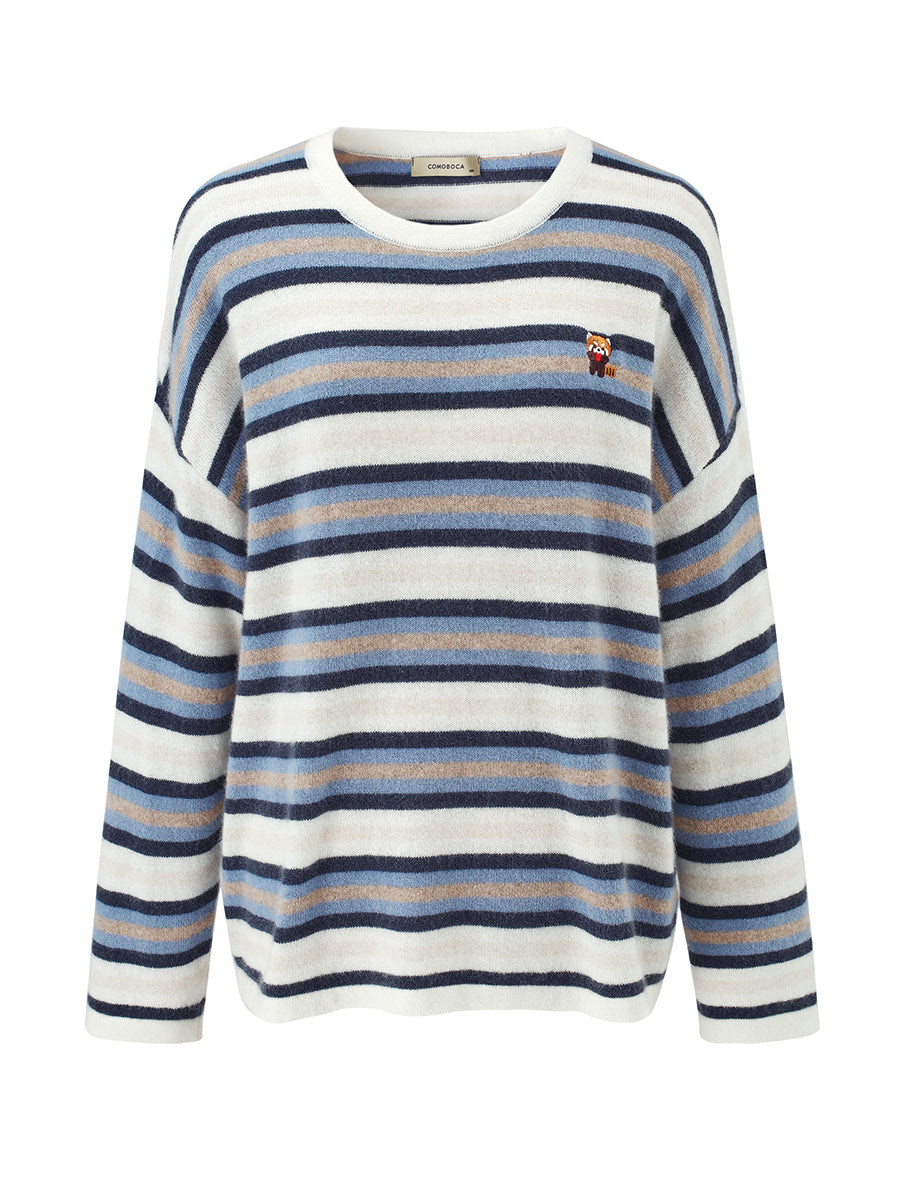 COMOBOCA 100% Cashmere Women's Striped Knit Sweater