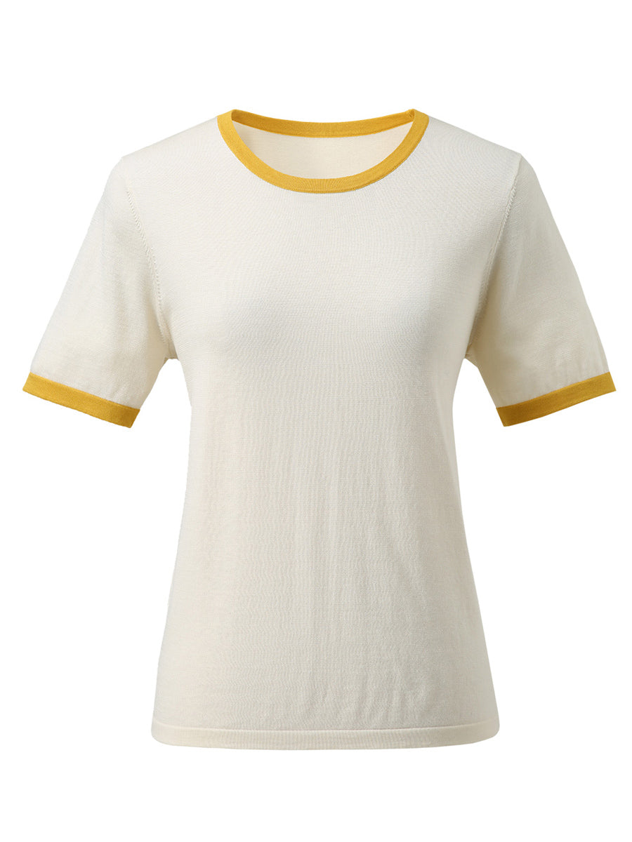 COMOBOCA Women's Retro Ringer Cotton Silk T-Shirt