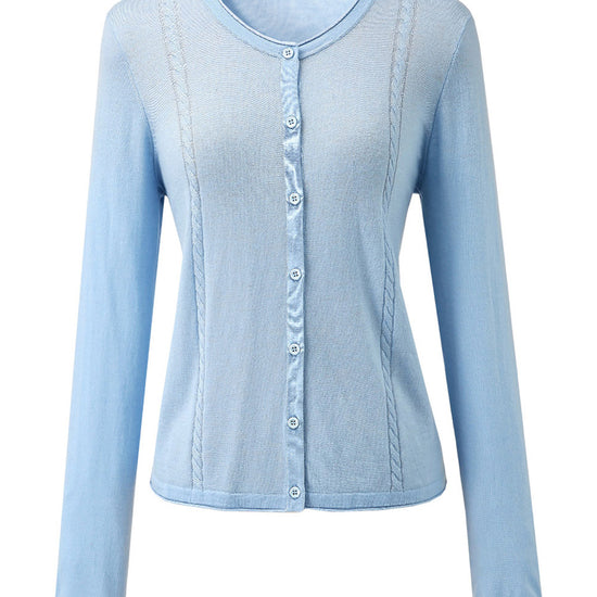 COMOBOCA Women's Button-Up Cardigan with Cable Knit Detail