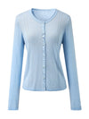 COMOBOCA Women's Button-Up Cardigan with Cable Knit Detail