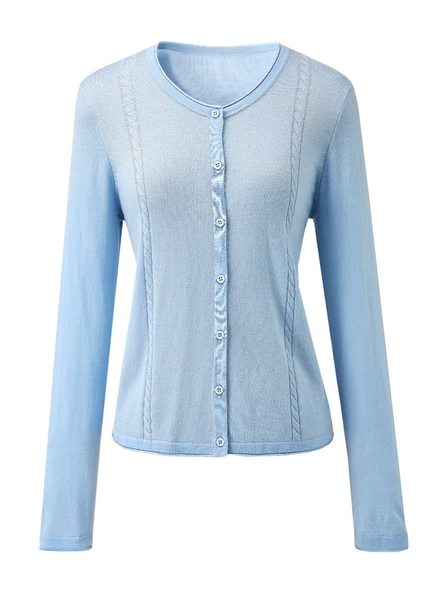 COMOBOCA Women's Button-Up Cardigan with Cable Knit Detail