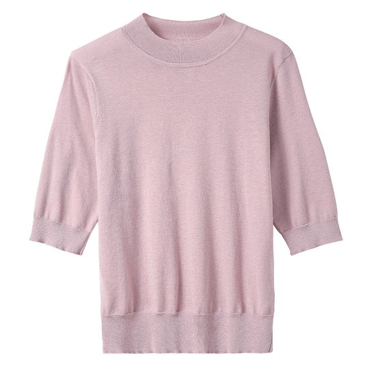 COMOBOCA Women's Short Sleeve Mock Neck Knit Sweater