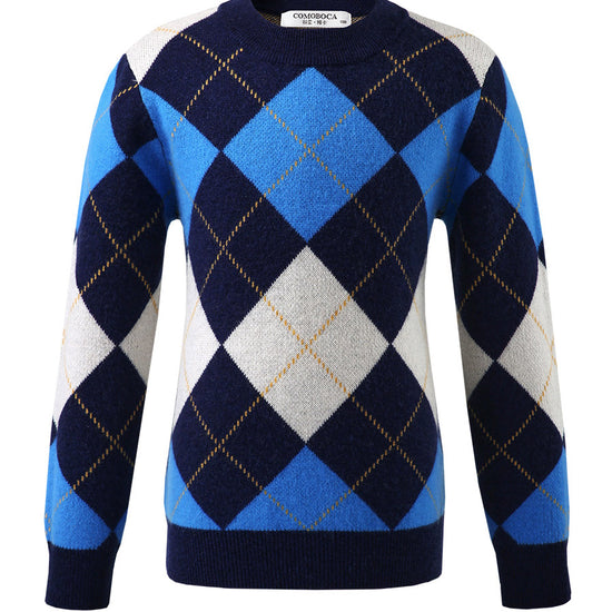 COMOBOCA 100% Wool Kids' Ribbed Round Neck Sweater