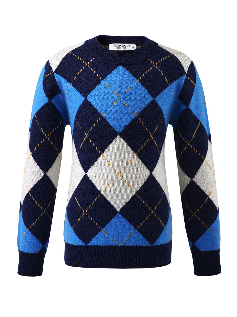 COMOBOCA 100% Wool Kids' Ribbed Round Neck Sweater