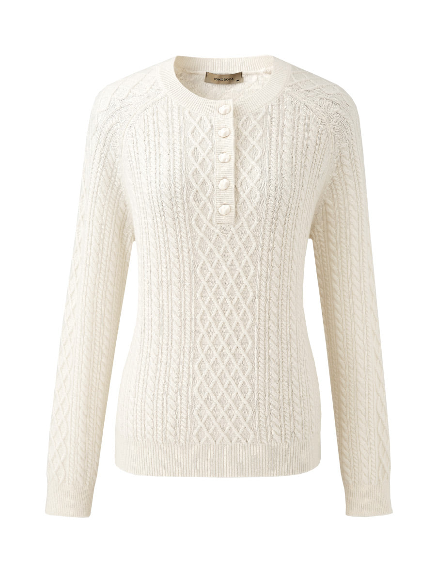 COMOBOCA 100% Cashmere Women's Cable Knit Button Front Sweater