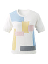 COMOBOCA Women's Geometric Color Block Fine Knit T-Shirt