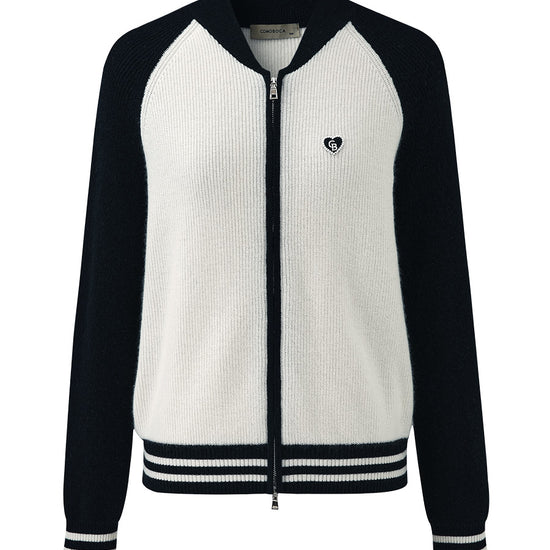 COMOBOCA 100% Cashmere Women's Color Block Knit Baseball Jacket