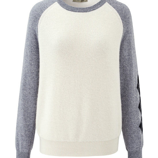 COMOBOCA 100% Cashmere Women's Color Block Round Neck Sweater