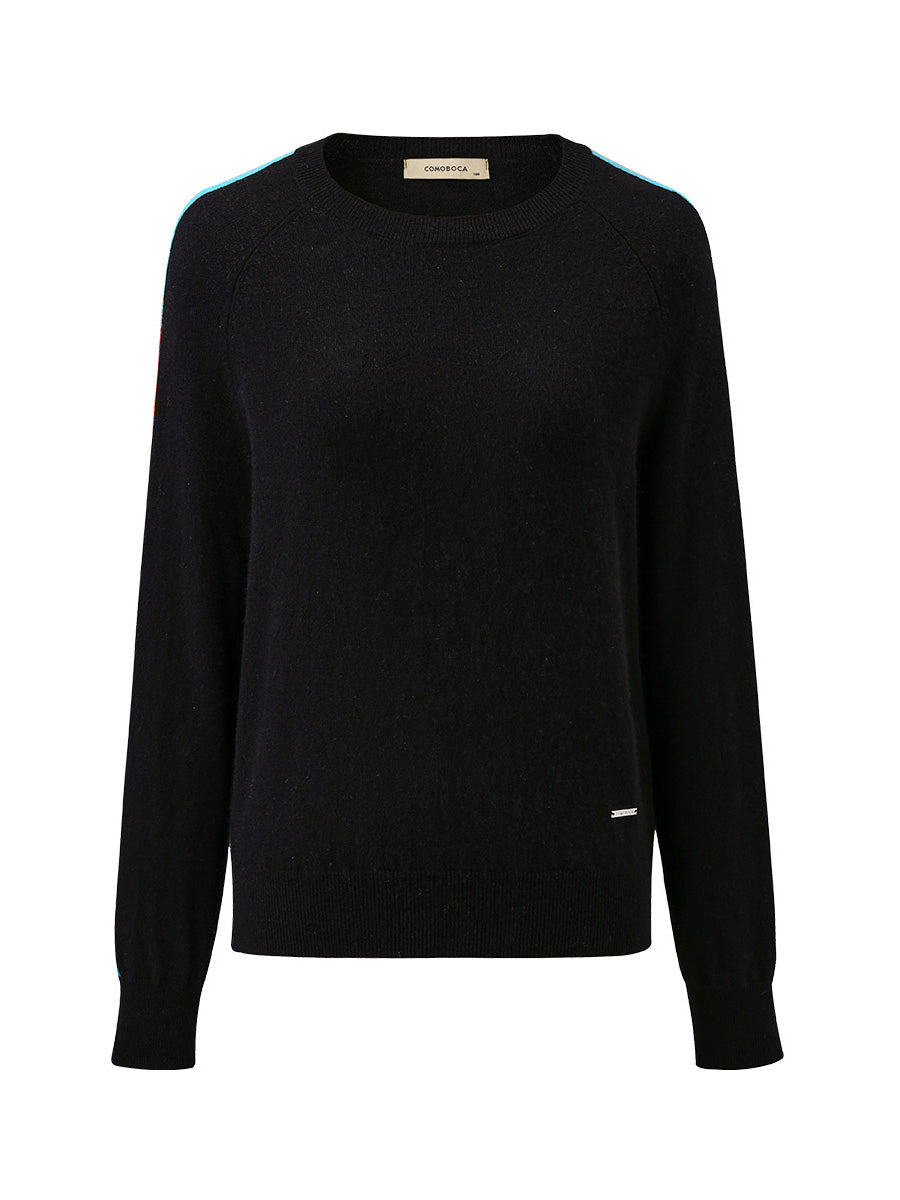 COMOBOCA 100% Cashmere Women's Colorful Side Stripes Knit Sweater