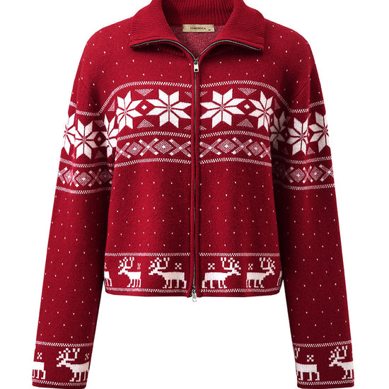COMOBOCA 100% Wool Women's Winter Wonderland Knit Cardigan