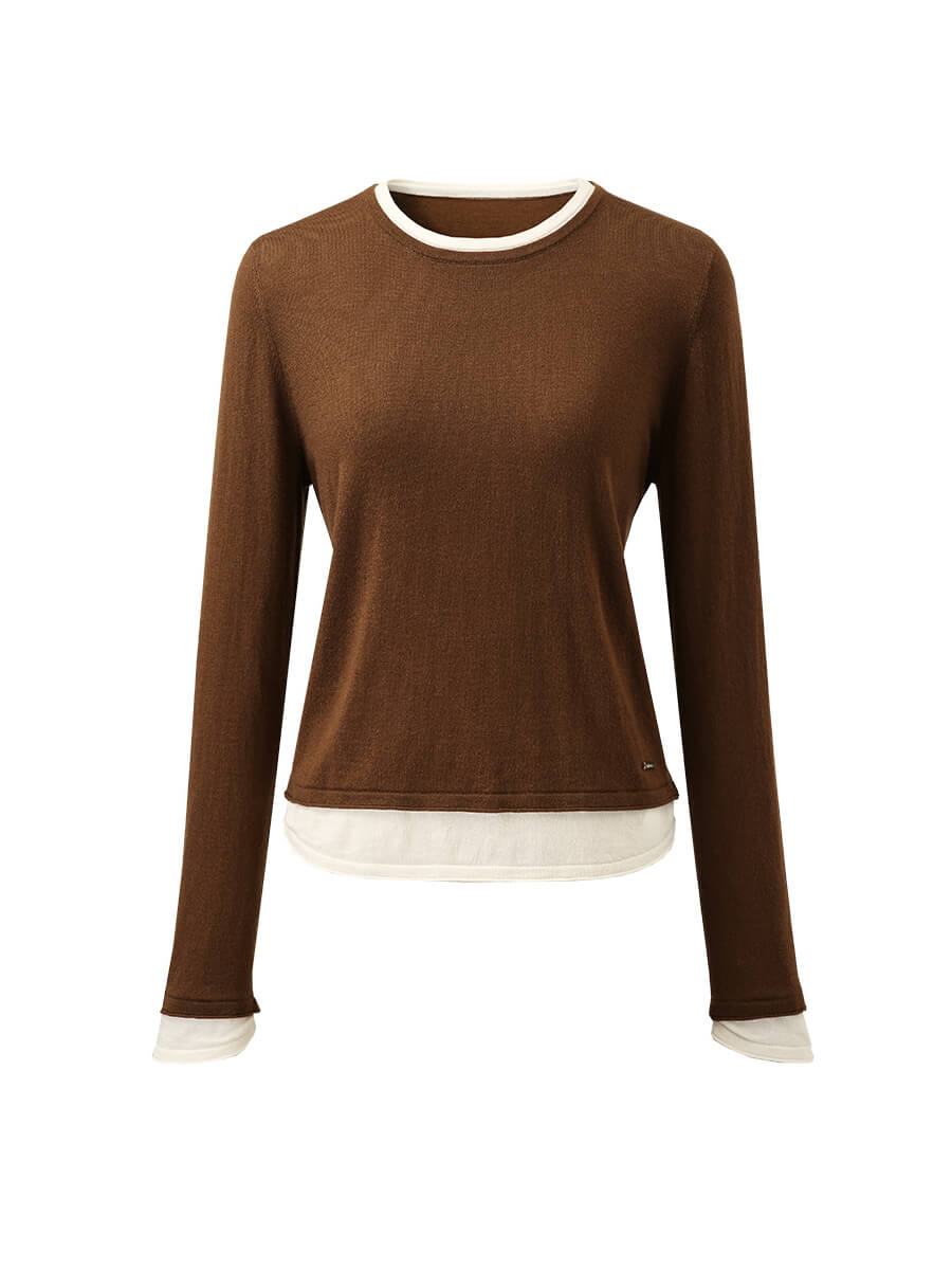 COMOBOCA 100% Wool Chic Layered Look Sweater for Women