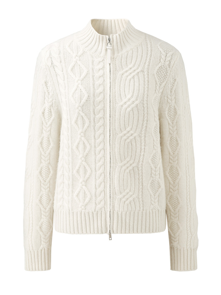 100% Cashmere Women's Cable Knit Zip Up Cardigan – COMOBOCA