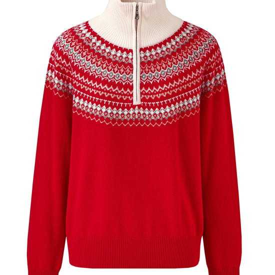 COMOBOCA 100% Wool Women's Fair Isle Zip Up Sweater