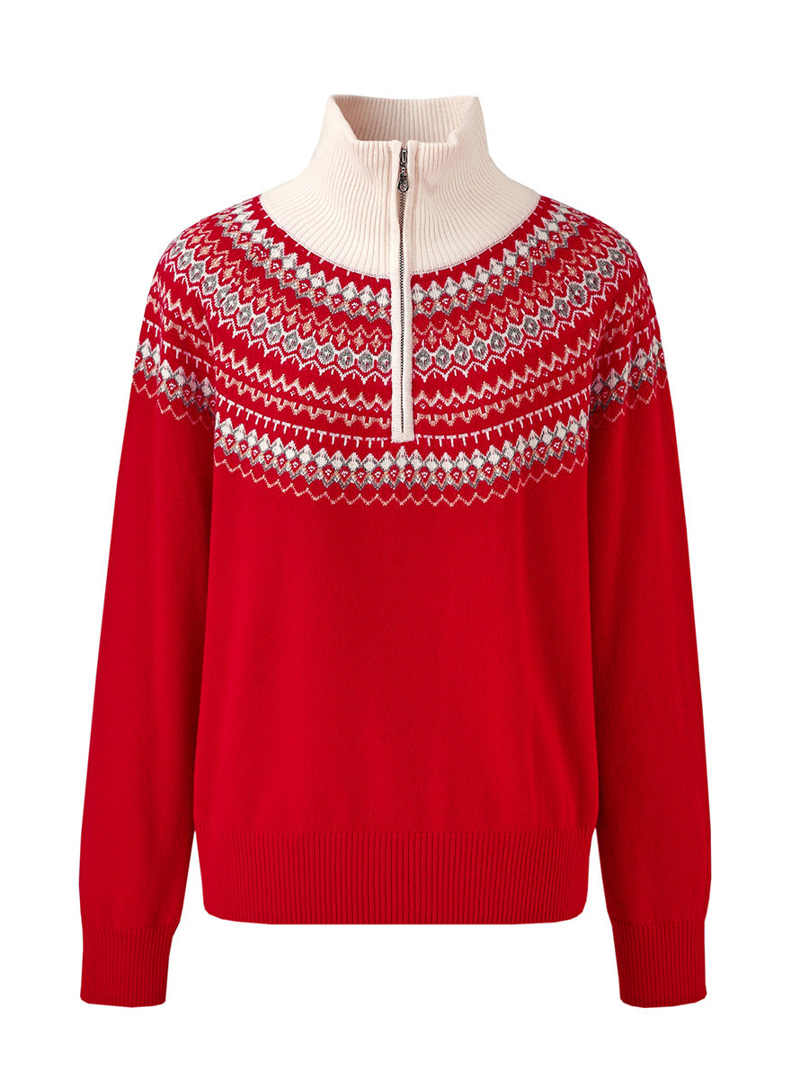 COMOBOCA 100% Wool Women's Fair Isle Zip Up Sweater