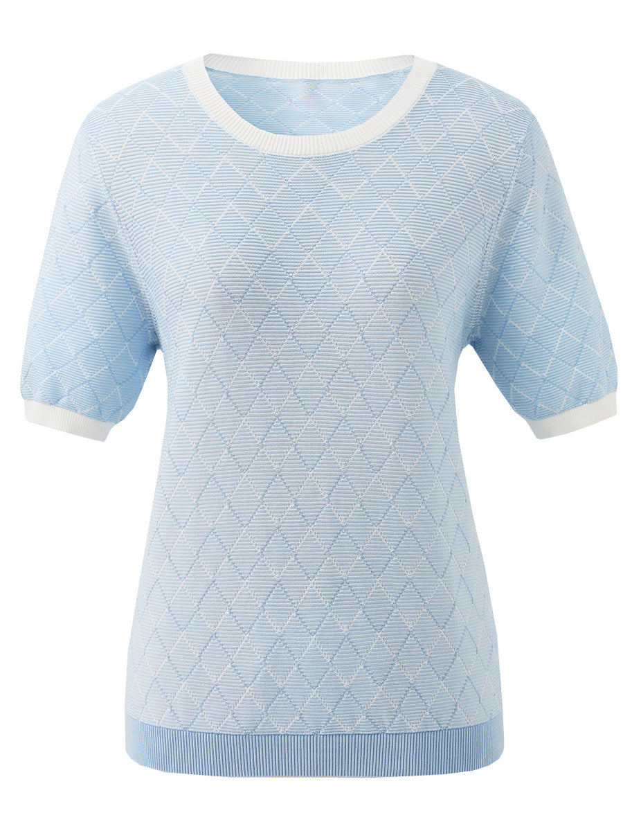 COMOBOCA Women's Diamond Knit Short Sleeve Sweater