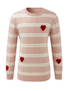 COMOBOCA 100% Wool Kids' Striped Heart Round Neck Sweater