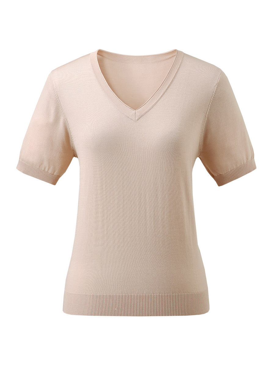 COMOBOCA Women's V-Neck Knit T-Shirt