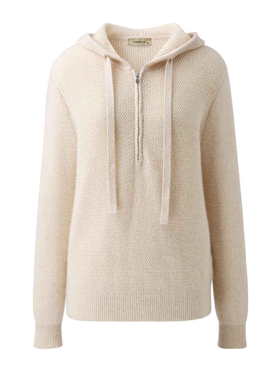 COMOBOCA 100% Cashmere Women's Half Zip Hoodie