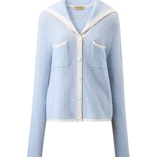 COMOBOCA 100% Cashmere Women's Sailor Collar Knit Cardigan