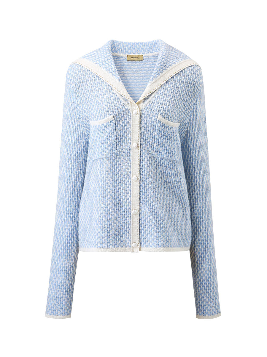 COMOBOCA 100% Cashmere Women's Sailor Collar Knit Cardigan