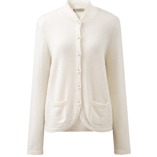 COMOBOCA 100% Cashmere Women's Cardigan with Mandarin Collar