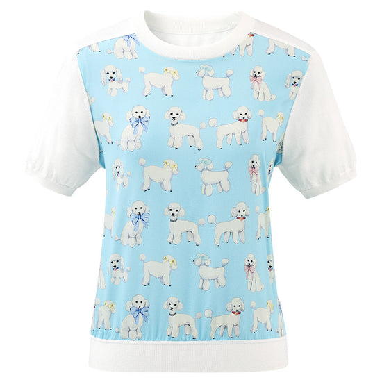 COMOBOCA Women's Mixed Print Short Sleeve Knit Top