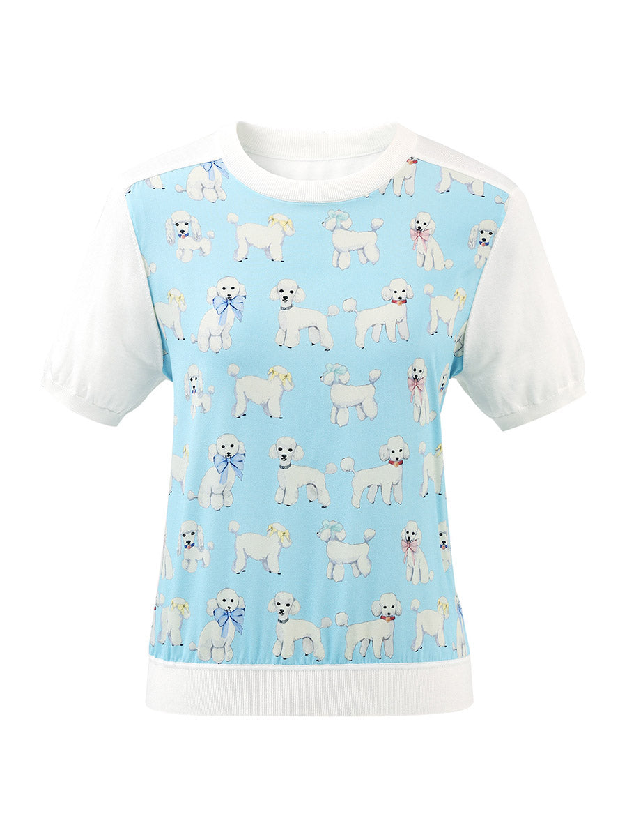 COMOBOCA Women's Mixed Print Short Sleeve Knit Top